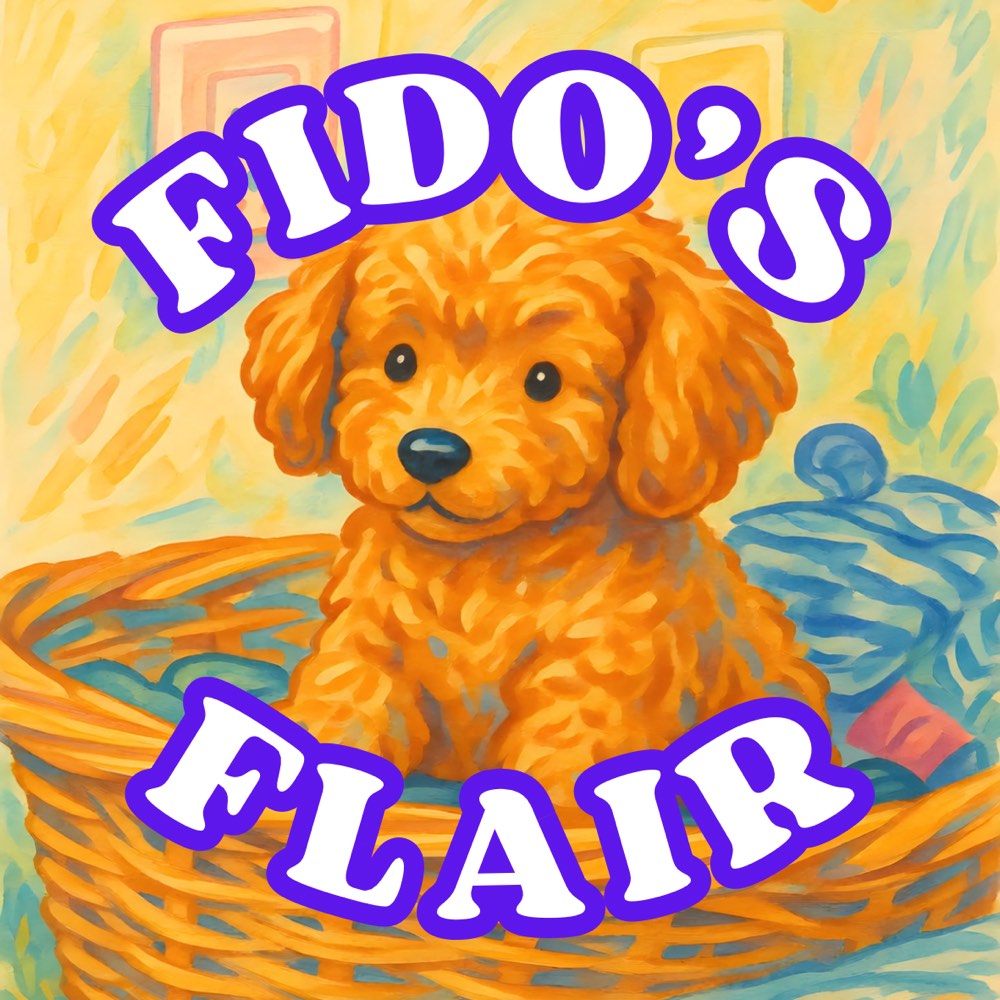 Fido's Flair logo - a poodle puppy in a basket